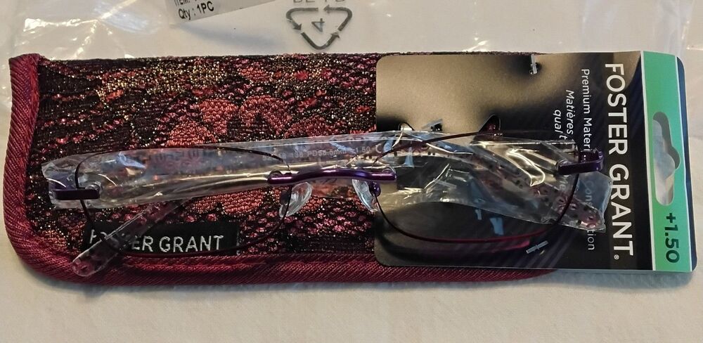 Foster Grant 1.5  Readin Glases Red Metal Frameless Women's
